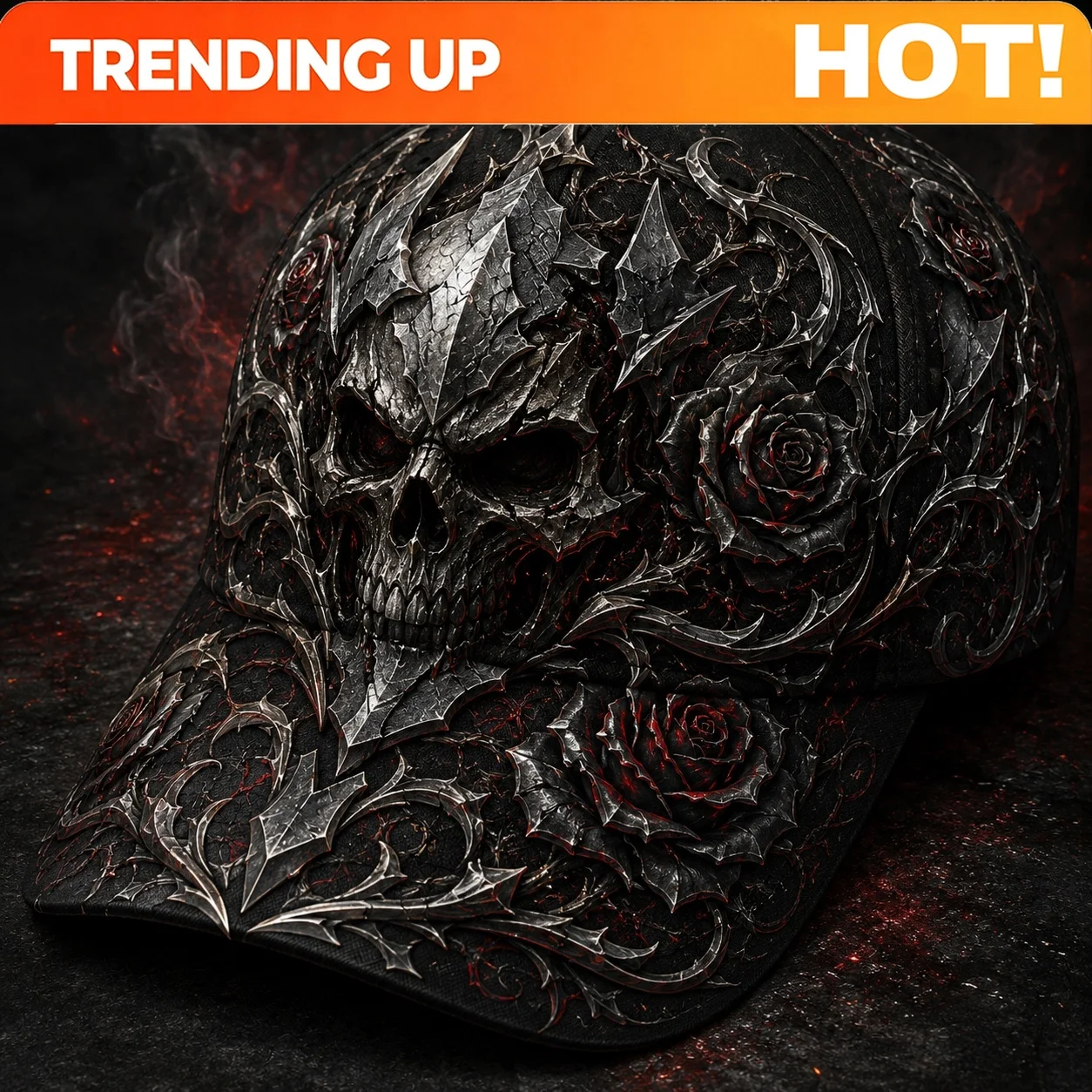 Customization Baseball Cap Men Men'S Hats Hats For Men Snapback Hat For Mens Summer Dark Skull Thorn Rose Flame Got