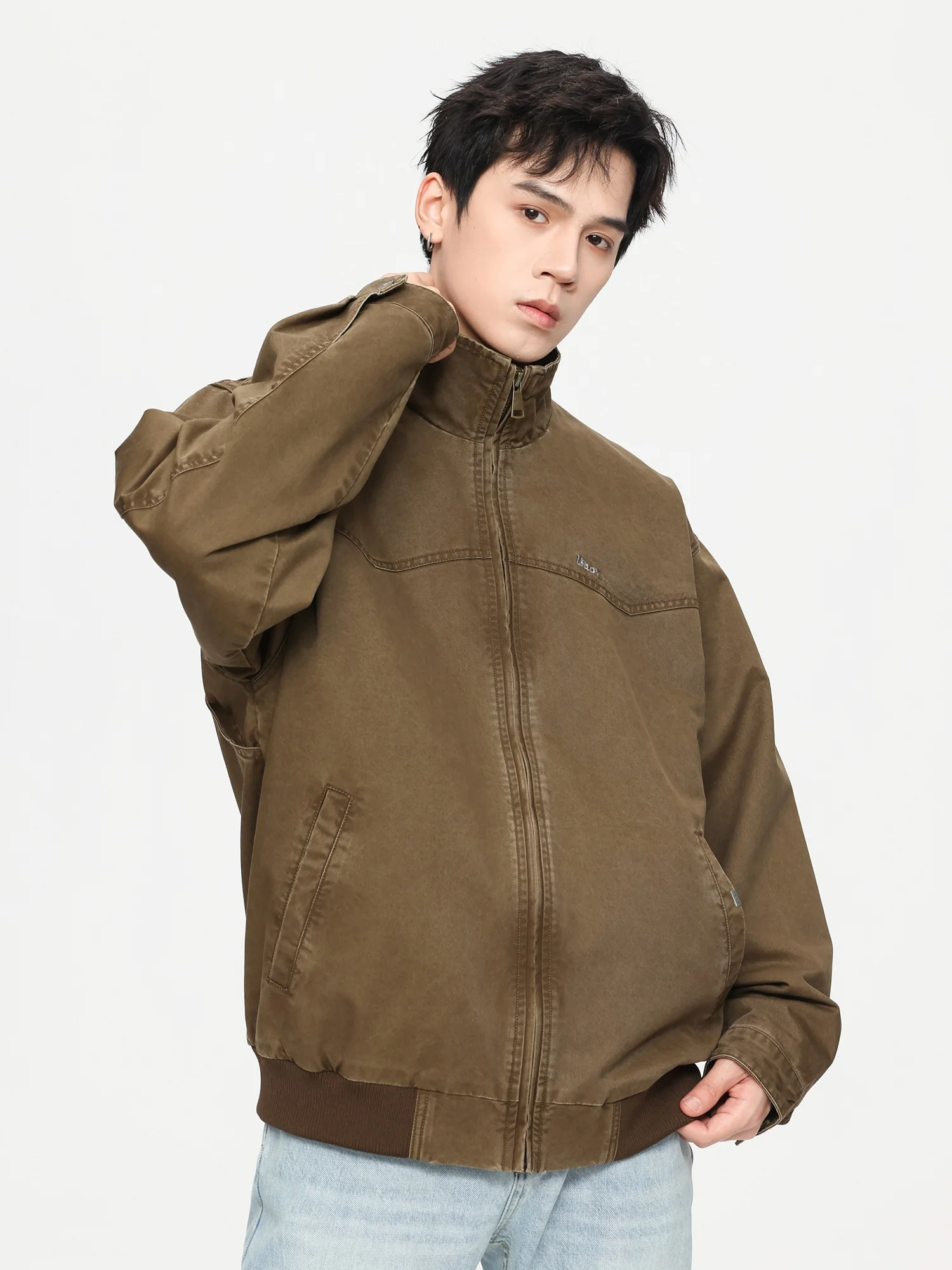 

Мужская куртка с американским воротником Waed, свободная повседневная рабочая одежда с вышивкой, весенне-осеннее пальто Harington, молодежное трендовое хлопковое пальто из полиэстера...