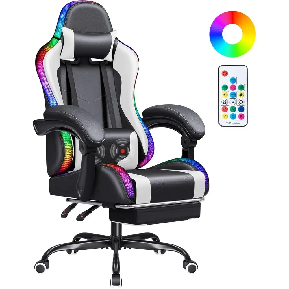 Ergonomic Swivel Gaming Chair with Lumbar Support and Adjustable Height, RGB White