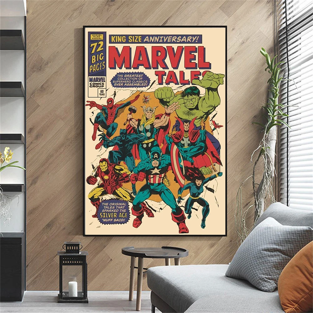 

Marvel Tales Classic Comic Spiderman Iron Man Hulk Wall Art Canvas Poster Decor living Room kids room Decorate Gifts