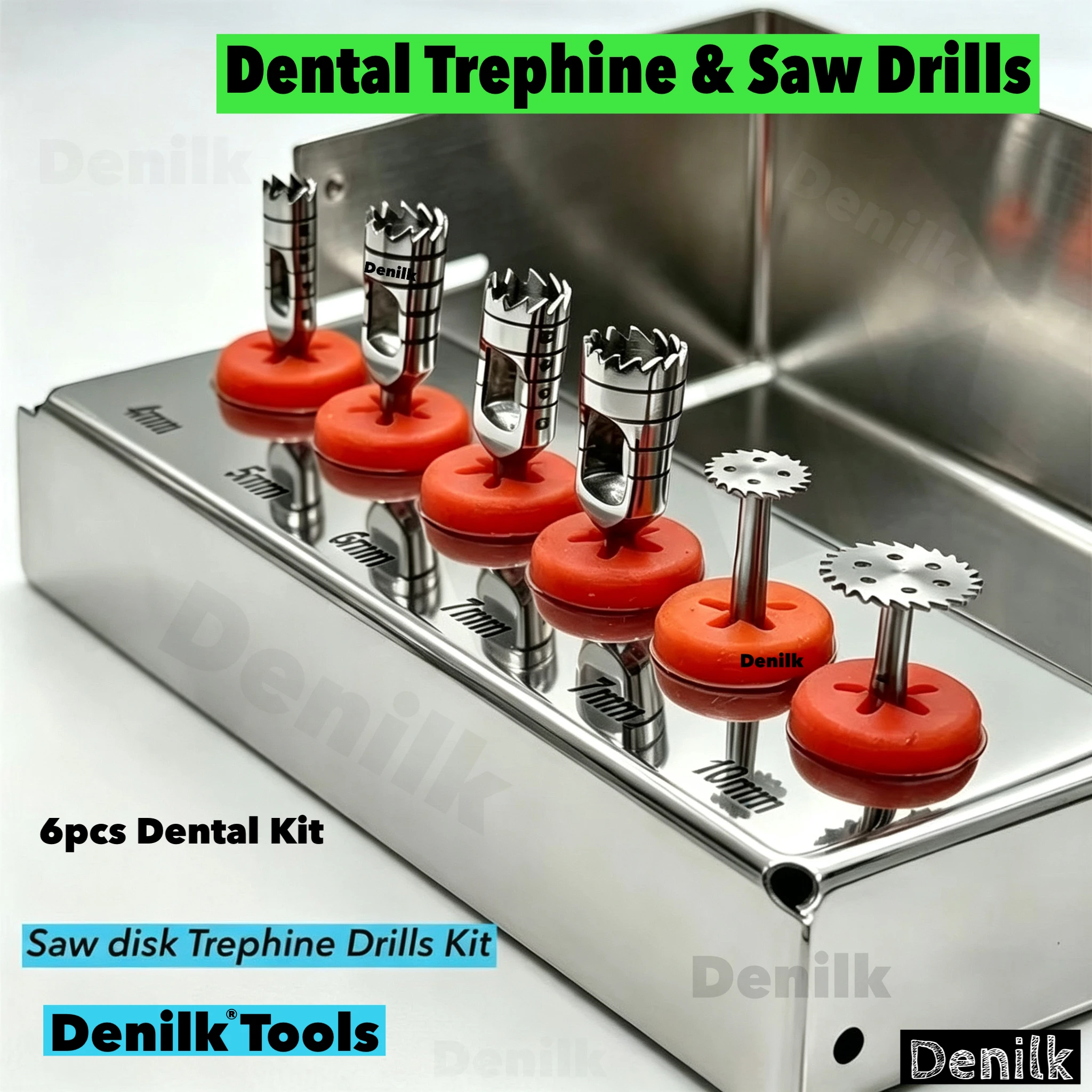

6Pcs/Set Dental Implant Saw Disk & Dental Bone Trephine Drills Kit Expander Cutting Disc Blades Drill Polishing Wheel