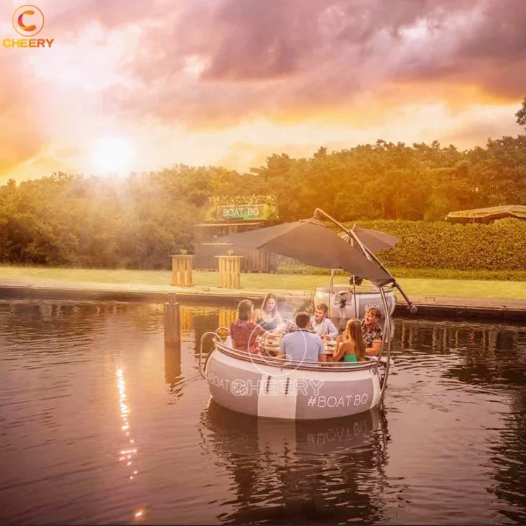 Scenic Spot Water Play Equipment FRP Material Electric Floating Donut Boat Grill Dining Barbecue Boat