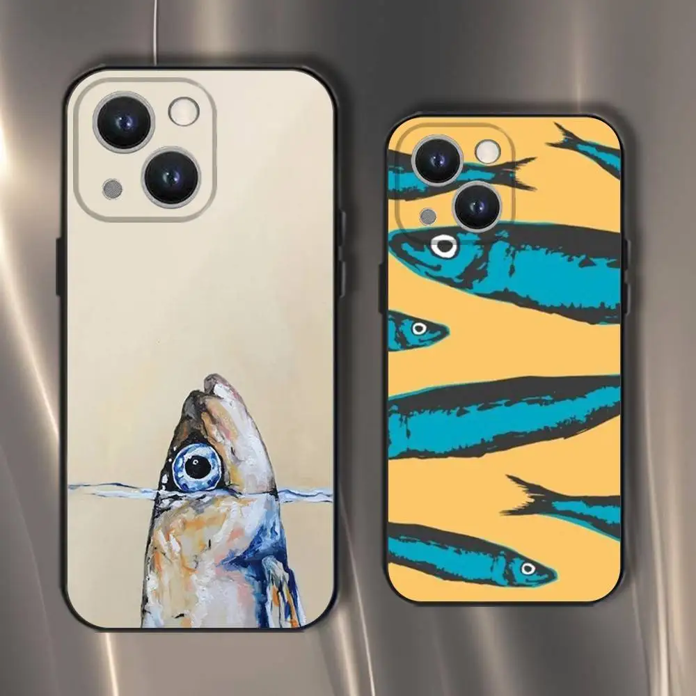 

Sardines Phone Case For iPhone 16,15,14,13,12,11,Pro,XS,Max,XR,Plus,E,SE4,Mini Black Soft Cover