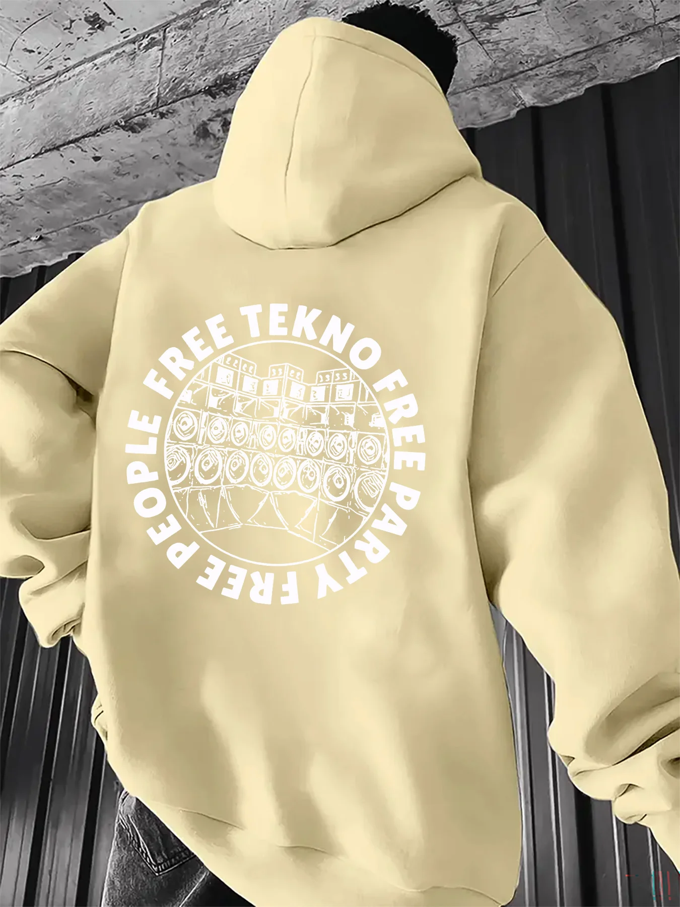 Loose-fit men's long-sleeved autumn-winter hooded sweatshirt with audio stacking print - Cool and stylish American street style.