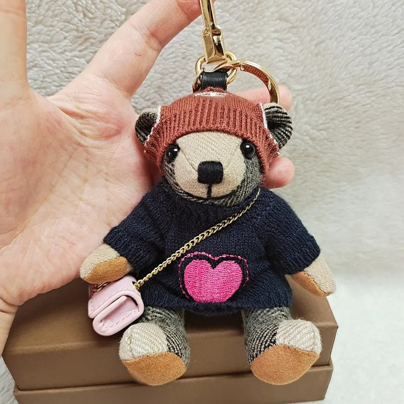 Sherpa Plaid Keychain - Cute Teddy Bear Car Accessory, Handmade Bag Charm for Backpack, Purse, Keys