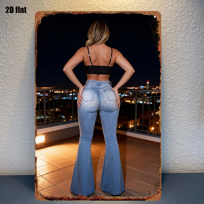 2D Flat - 1pc Vintage Denim And Lingerie Combination | 2D Iron Sign For Farmhouse Decor, Festive Parties, And Home Wall Art, Per