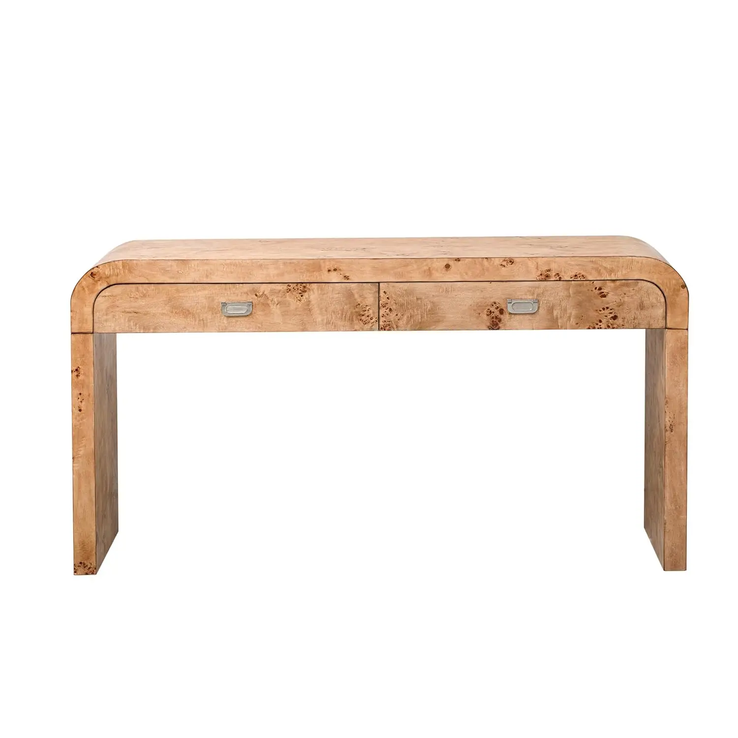 Wooden Console Table with 2 Large Drawers, Half Moon Sofa Table for Enryway, Natural Wood+Brown, Customized image 3