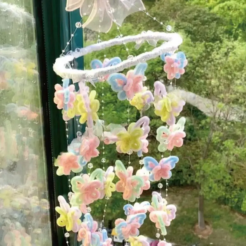 Handmade Butterfly Wind Chime Kit, Twisted Stick, DIY, Material artesanal, contas de cortina penduradas, ambiente interno, presente para amigos