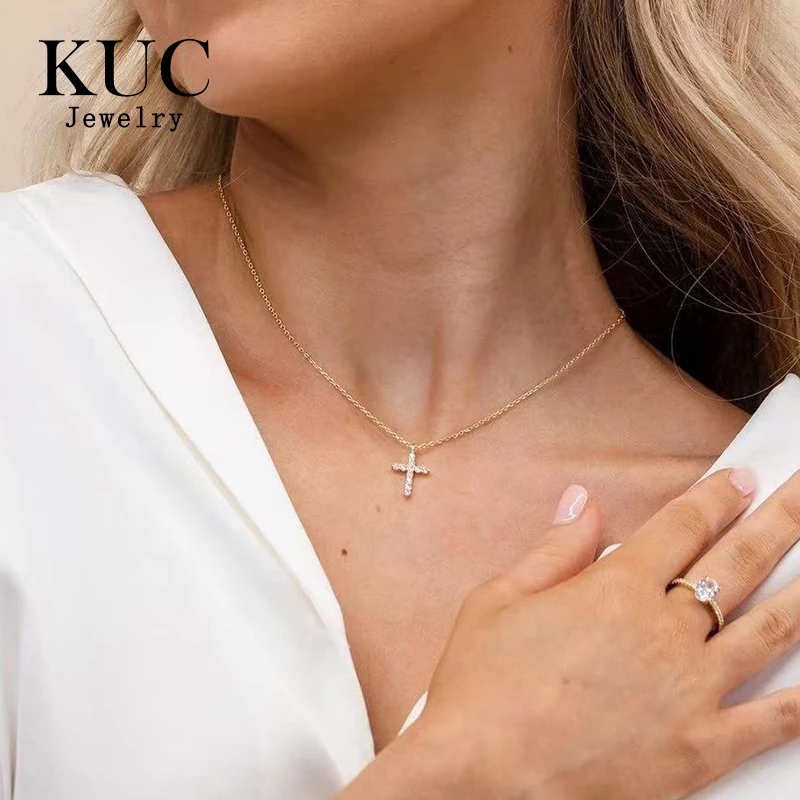 

Fine Jewelry 925 Sterling Silver Chain Personality Exquisite Cool Unisex Zircon Cross Pendant Necklaces for Women