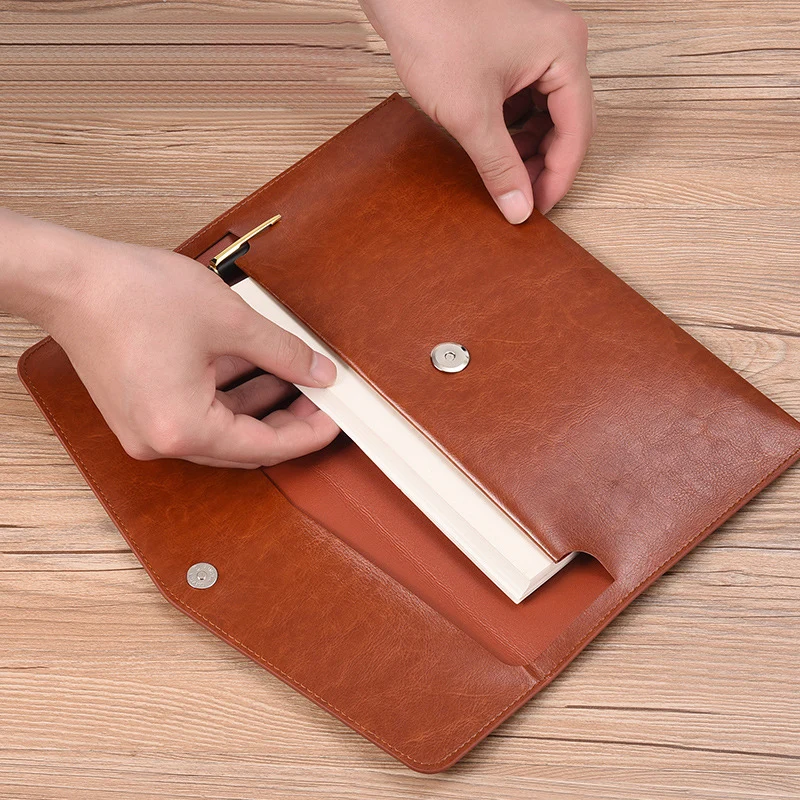 A5 حقيبة تخزين المستندات الجلدية مجلد البيانات حزمة رجل امرأة بولي Brown براون الأعمال فاتورة حقيبة ملفات اللوازم المكتبية المدرسية #2