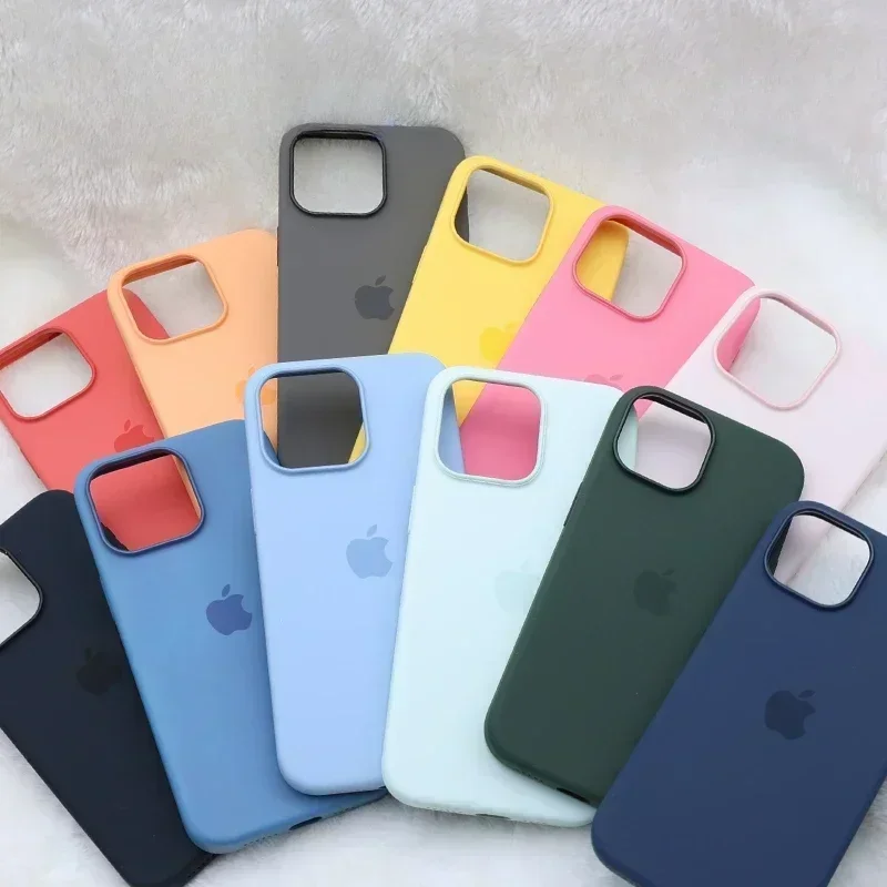 Original Official Silicone Case for Apple iPhone 14 13 15 16 Pro Max Cases for iPhone 15 16 Plus 16promax Case Logo Full Cover