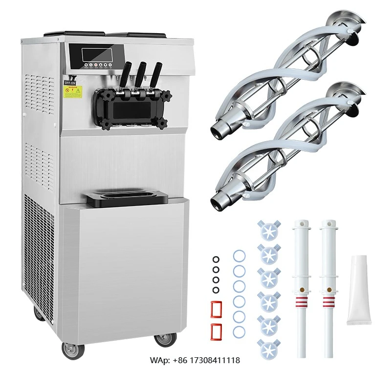 

304 stainless steel beater pre-cooling night mode automatic cleaning 48-58 liters/hour 3-flavor soft ice cream machine w