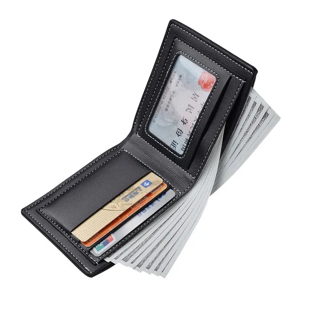 Pu Leather Men Short Wallet Thin Style Folding Young Men Credit Card Holder Wallet 4 Men's Thin Bifold PU Leather Wallet – Short Folding Credit Card Holder with Photo Window, Blue / Light Brown – view 4