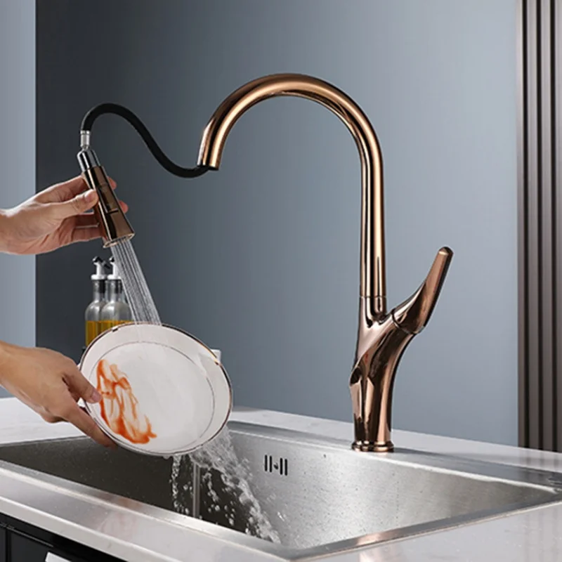 

Новые кухонные смесители цвета розового золота: выдвижной кран для кухни, поворотный смеситель для раковины, латунный смеситель для воды цвета розового золота