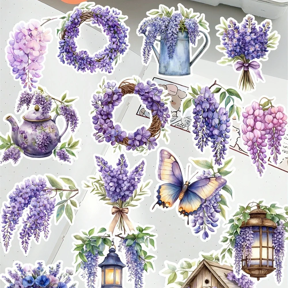 

1 set Cute Watercolor Watercolor Wisteria Garden Stickers Diary Scrapbook Decoration Stationery DIY Bike Phone Book Journaling