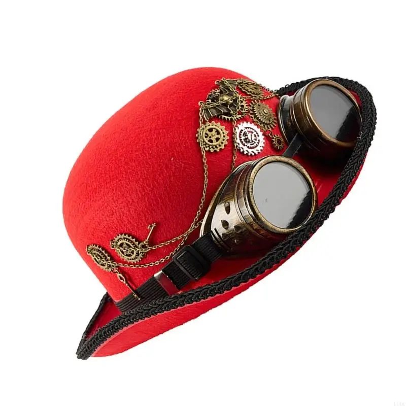 Mechanical Gear Design Top Hat With Removable Goggles Wool Steampunk Tall Hat Magicians Costume Accessory Stage Headpiece Y166