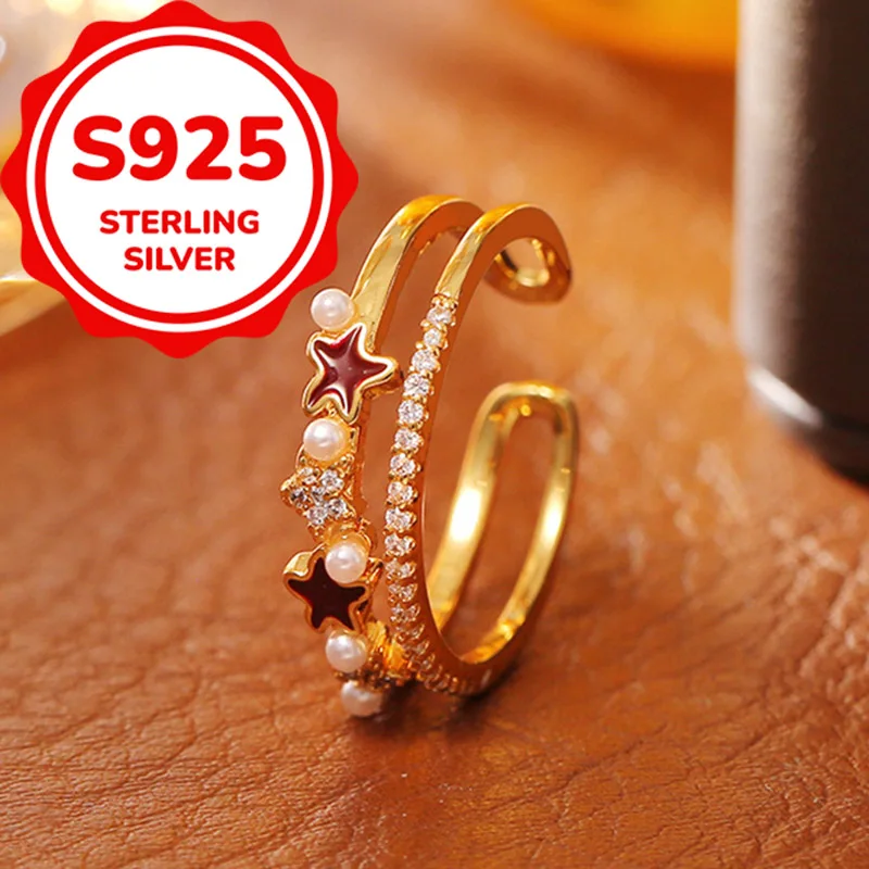 

Кольцо из стерлингового серебра 925 пробы с синтетическим цирконом в форме пятиконечной звезды, регулируемое, универсальное, простое, в стиле легкой роскоши.