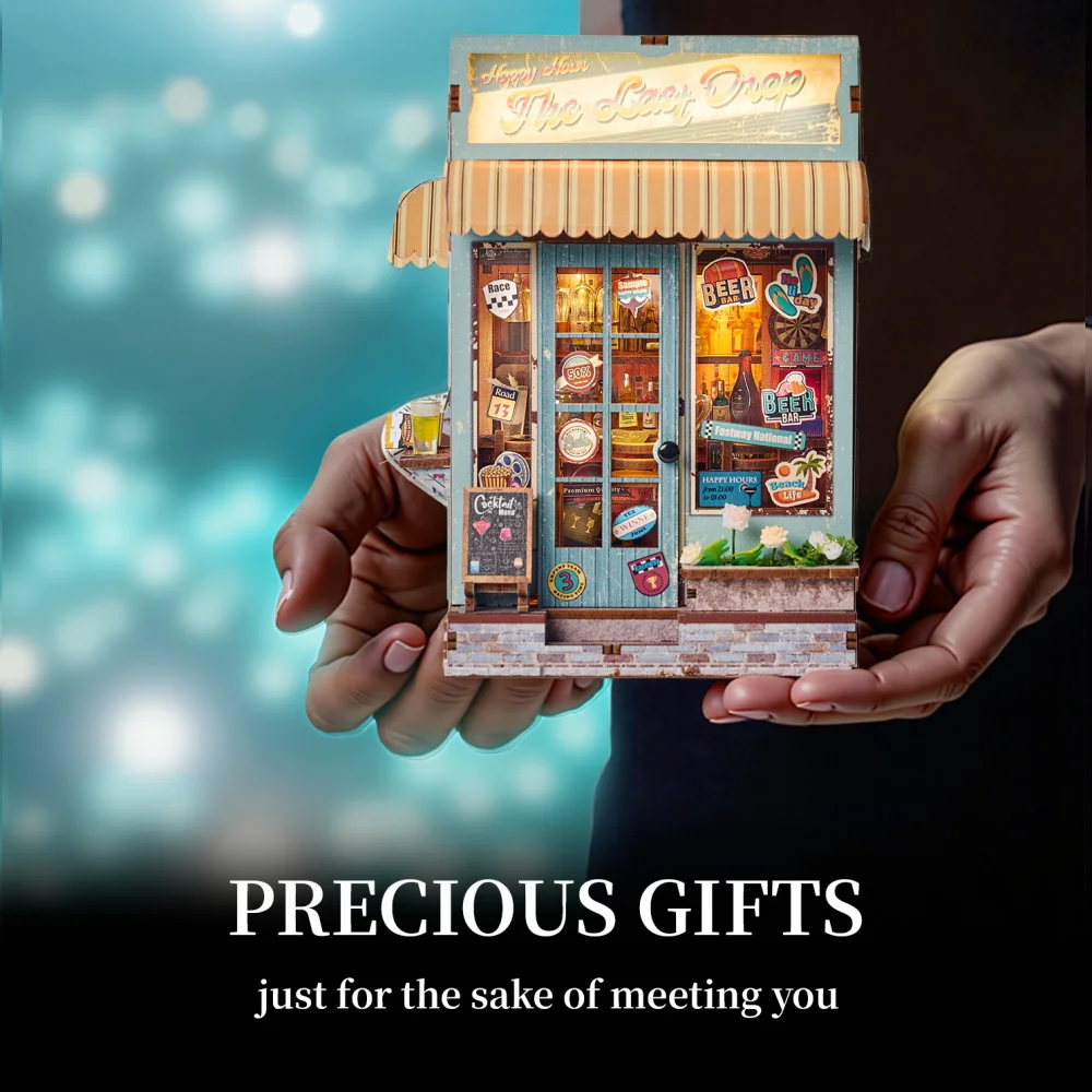 DIY Book Nook Kit Miniature Wooden Doll House with Lights Bookshelf Insert 3D Puzzle Decor Model Wooden Dollhouse for Kids Gift