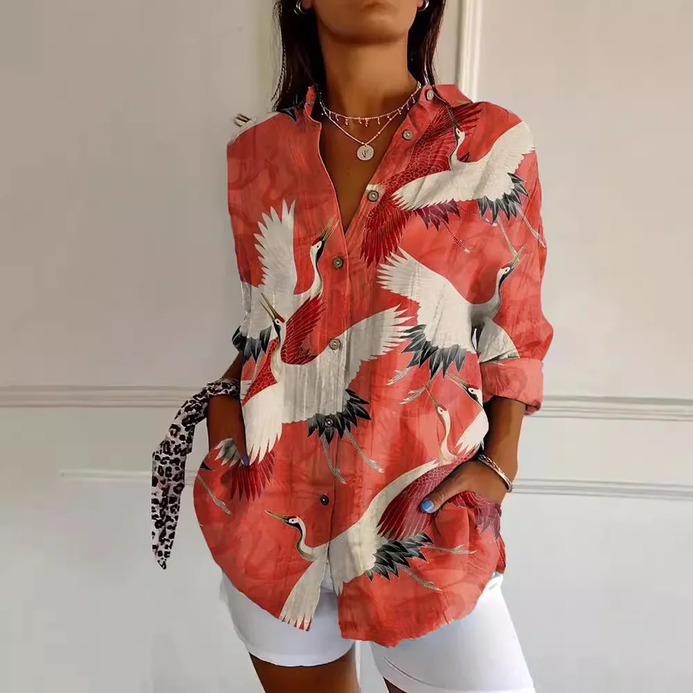 Camicia Donna Manica Lunga Stampa Colletto - alternate angle