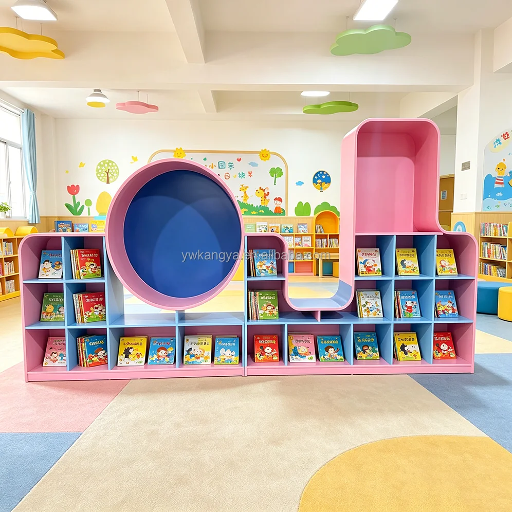 Customizable cartoon irregular shape wooden indoor children's bookshelf partition locker, suitable for school libraries