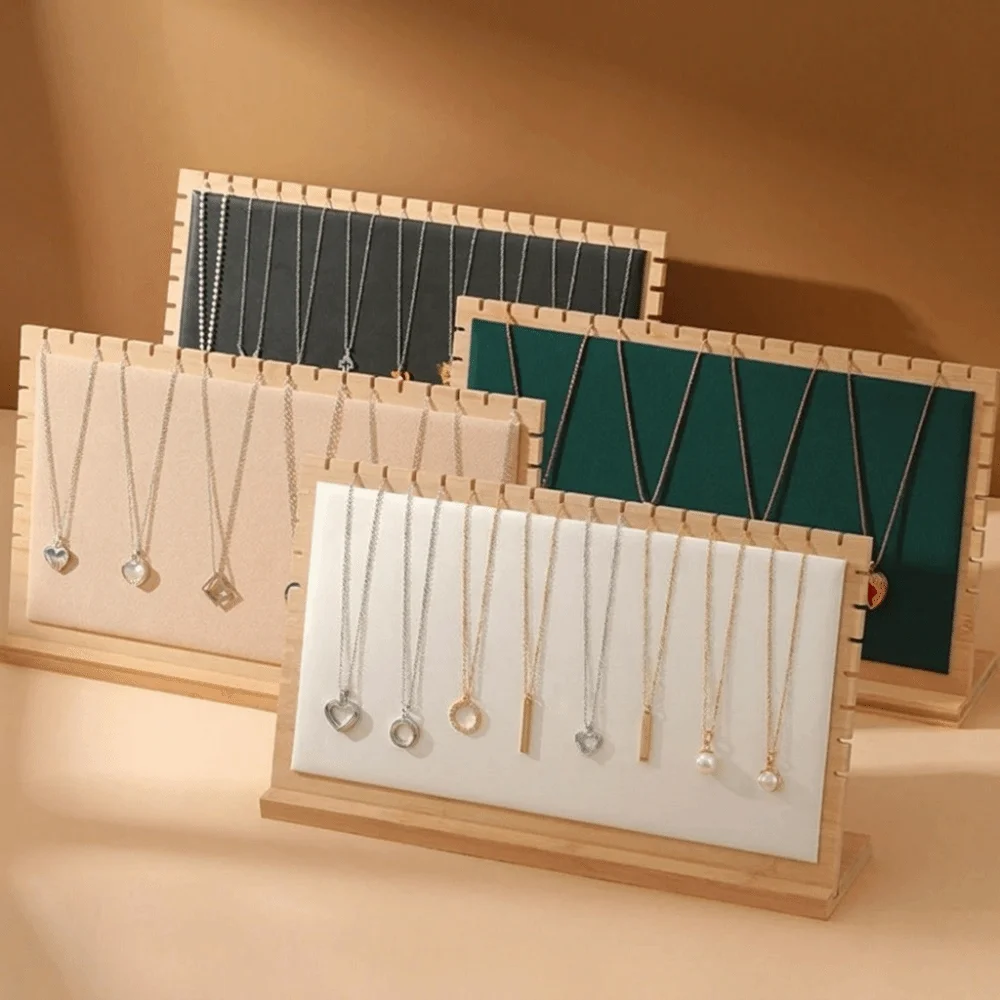 Multi-Functional Jewelry Display Stand Solid Wooden Portable Earrings Shelf Rectangle Earrings Storage Necklace Hanging Rack