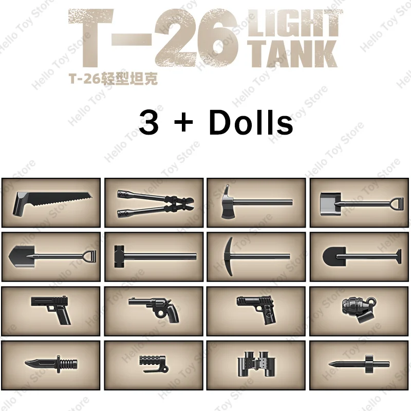 2025 WW2 Military Tank Building Blocks Soviet T-26 Light Tank Army Weapon Model Soldier Figures Bricks Toys For Boys Gifts Sets - Image 6