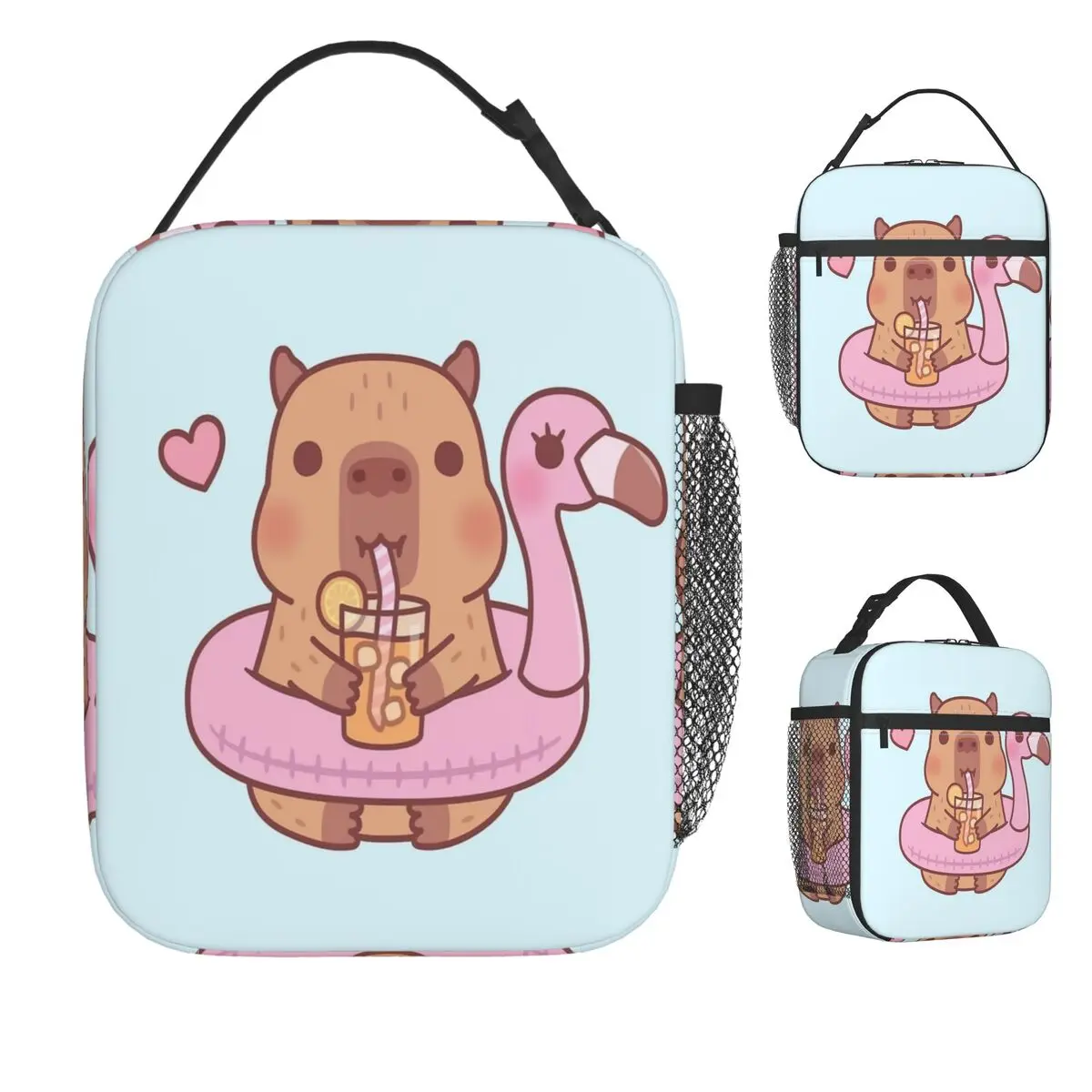 

Милая капибара с фламинго, поплавок для бассейна, летняя сумка для обеда, изолированная коробка для завтрака, дорожная сумка-холодильник с принтом, милые термосумки для обеда