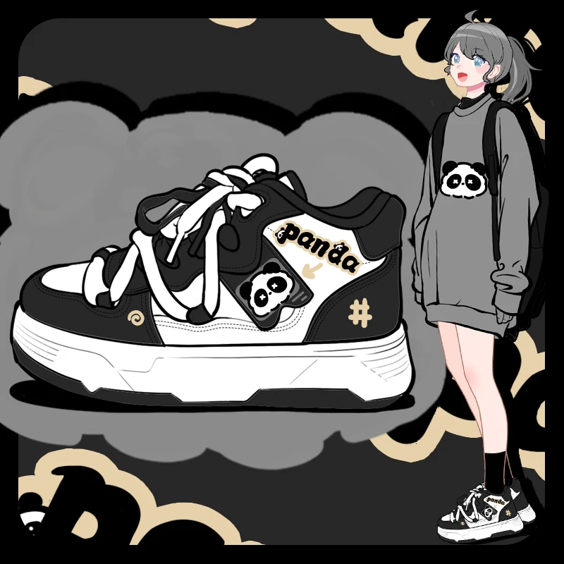 Amy and Michael 2024 Cute Anime Panda Shoes Lovely Girls Students High Top Sports Casual Sneakers Female Woman Vulcanize Shoes