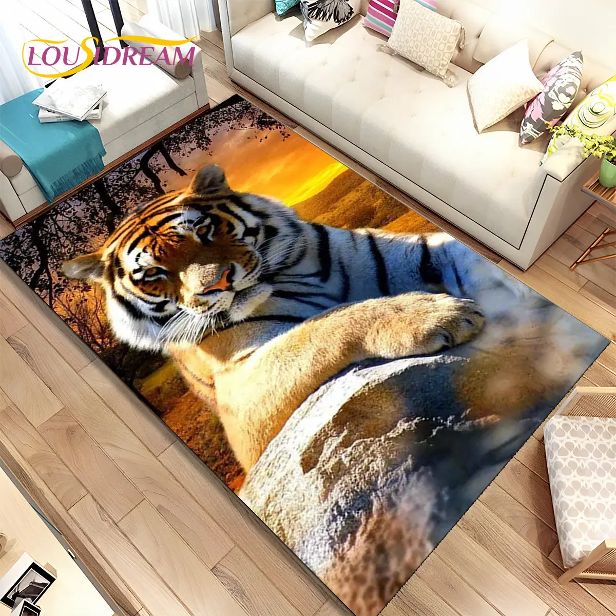 Beast Animal Tiger,Sabretooth Cartoon Area Rug,Carpet for Home Living Room Bedroom Sofa Doormat Kitchen Decor,Non-slip Floor Mat