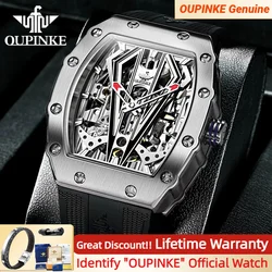 OUPINKE 3179 Automatic Watch for Men Silicone Strap Sapphire Mirror Waterproof Skeleton Mechanical Men's Watch Relojes Hombre