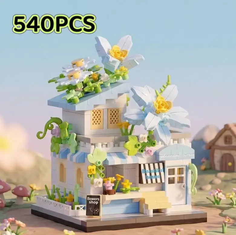 540 PCS Mini City Street View Flower Shop Food House Building Blocks Kit Home Decor Assembly Bricks Model Educational Toy
