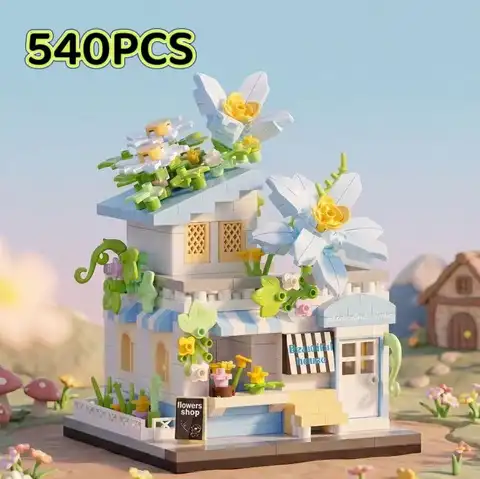 540 PCS Mini City Street View Flower Shop Food House Building Blocks Kit Home Decor Assembly Bricks Model Educational Toy
