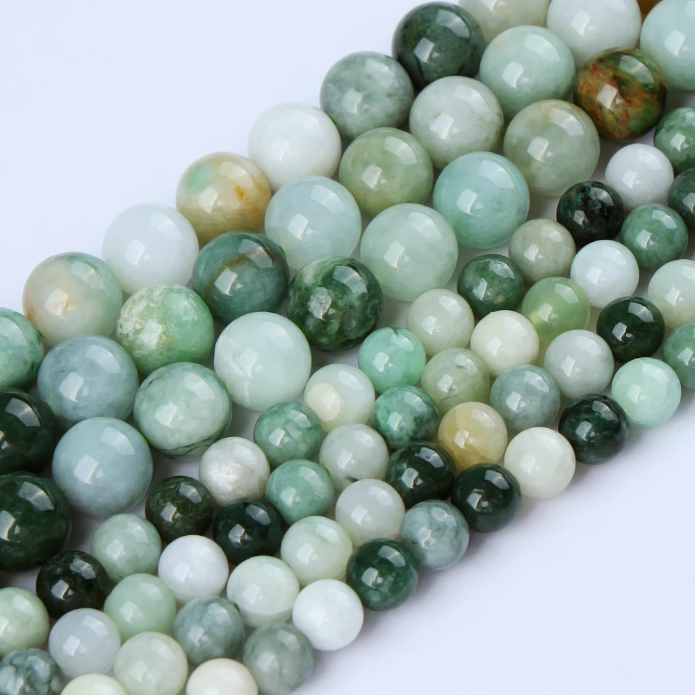 100% Natural Burmese Jadeite Loose Jade Beads For Jewelry Making Bracelet Necklace Accessories 15'' 4 6 8 10 12mm