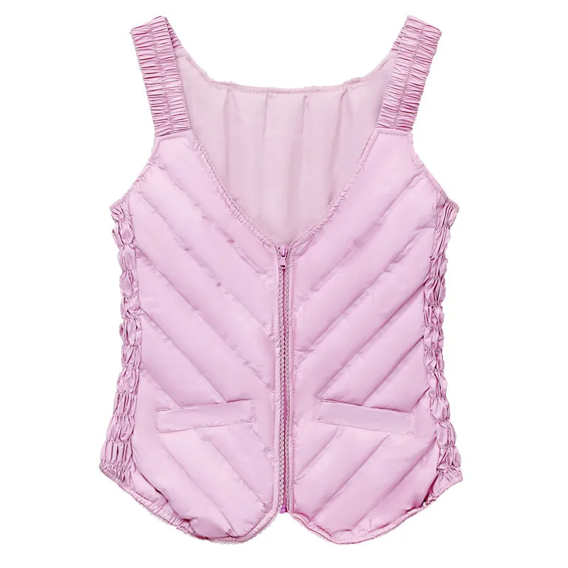 

Женский пуховый жилет на осень-зиму: теплый, легкий, тонкий, из белого утиного пуха, с V-образным вырезом, без рукавов, короткий, в стиле парки