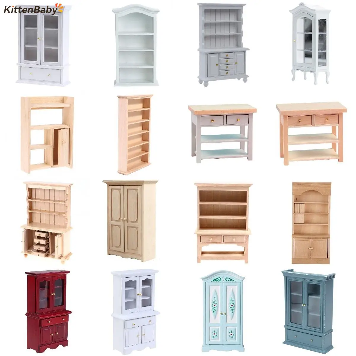 1/12 Scale Miniature Wooden Chinese Classical Wardrobe Mini Cabinet Bedroom Furniture Kits Home & Living For Dollhouse 27 Styles