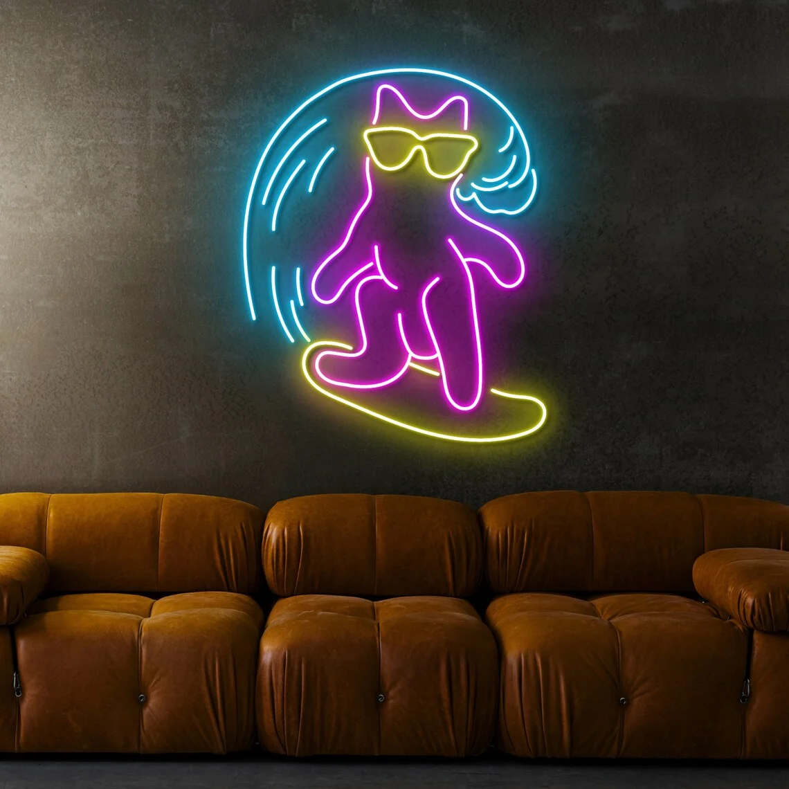 Surfing Cat Neon Sign Surfing Neon Sign Custom Summer Gifts Cat Neon Sign Personalized Gifts Cat Lovers