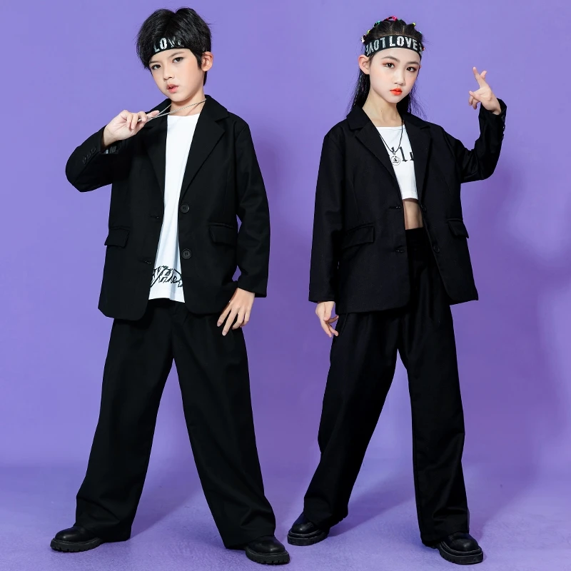 Girl Boy Blazer Suit Casual Jacket Straight Pants 2pcs School Children Clothing Set 8 10 12 13 14 16 Years Hip Hop Dance Outfits