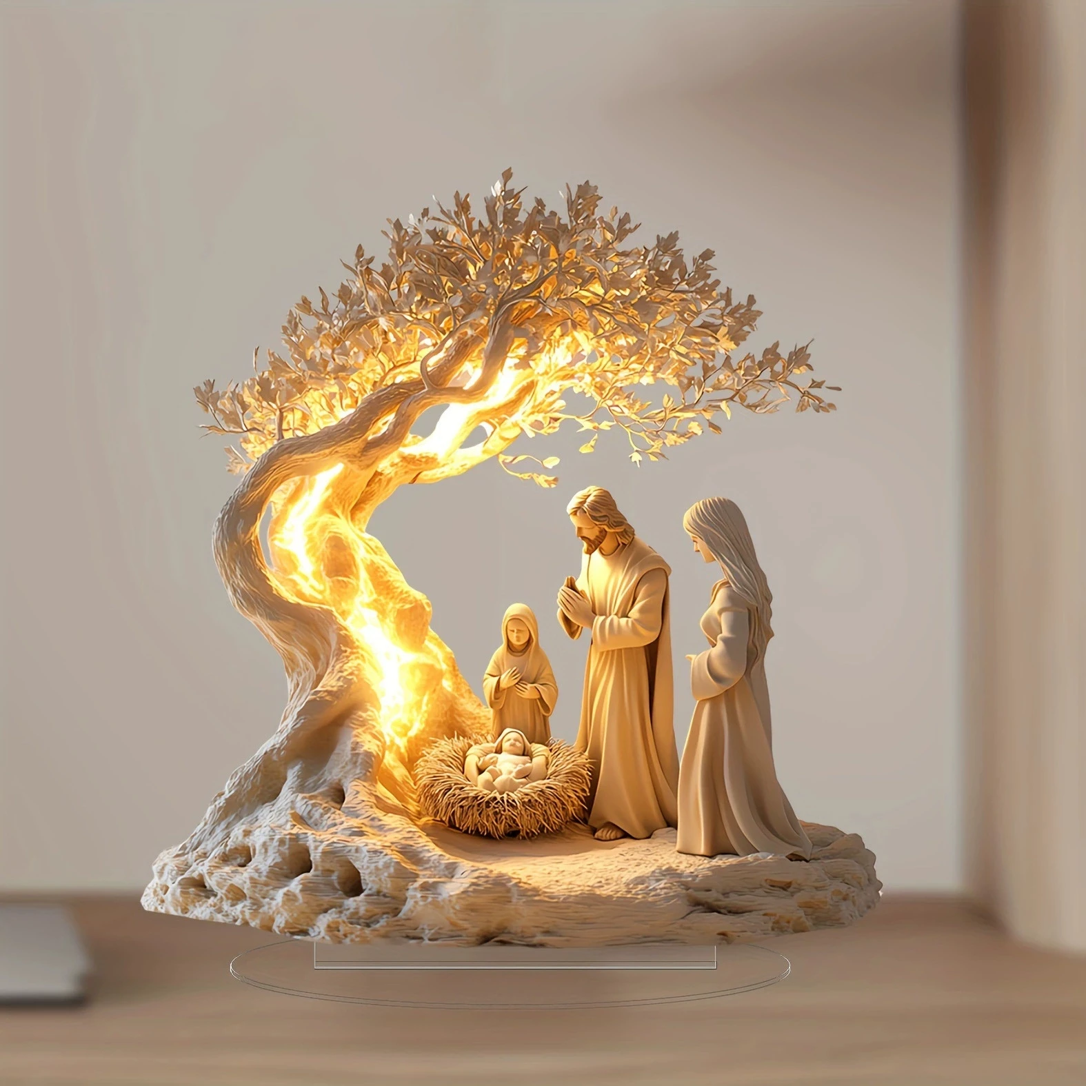 2D Flat Acrylic Jesus Tree Of Life Nativity Scene Figurine Holy Family Religious Decor Home Desktop Decoration Ornament For Gift