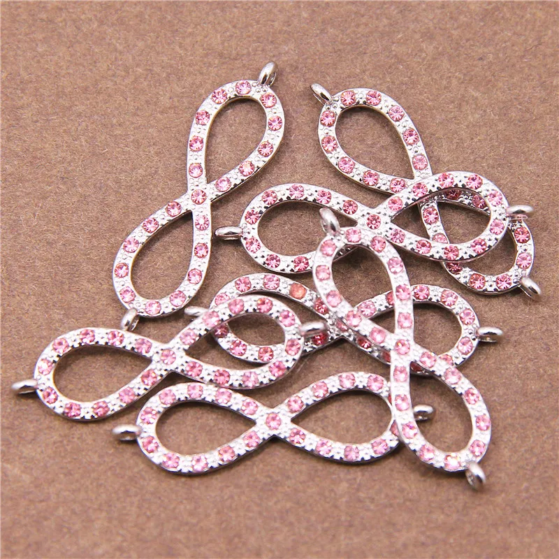 6pcs 36*10mm Crystal Infinity Charms for Jewelry Making pink rhinestones Pendant Connectors Bracelet Necklace Charm Accessories