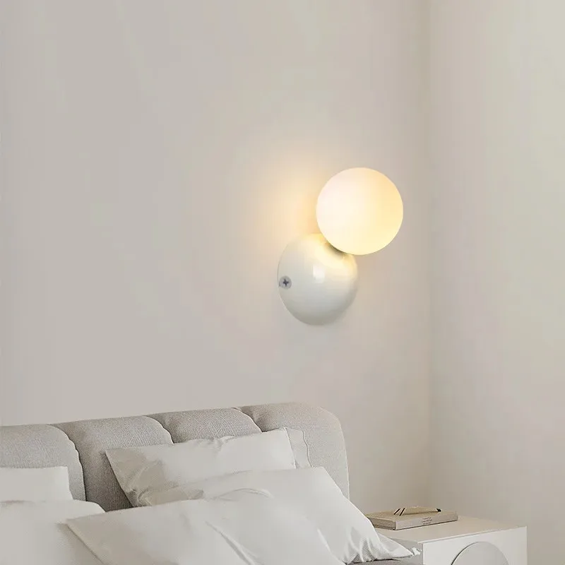 Cream Wall Lamp Bedroom Bedside Wall Light Children\'s Room Study Living Room Stairs Corridor TV Background Color Ball Wall Lamp