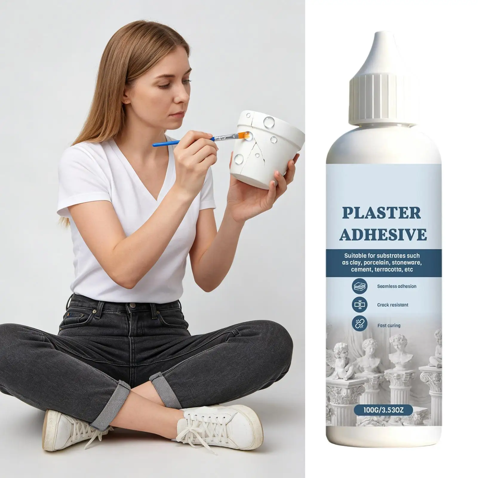 Ceramic Repair Glue 100g Strong Bonding Crack Resistant Pottery Craft Glue For Plaster Clay Porcelain Cement Terracotta