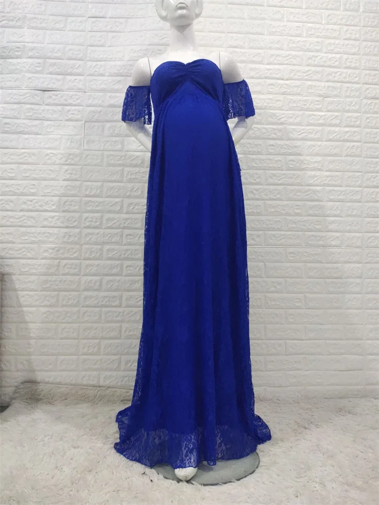 섹시한 레이스 롱 웨딩 원피스 임산부 사진 소품, 어깨없는 여름 가운, 출산 멋진 사진 촬영 의류