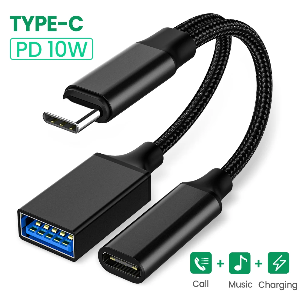 Cavo USB C OTG adattatore telefonico 2 in1 tipo C maschio a USB C femmina porta di ricarica con adattatore Splitter USB femmina per Samsung Xiaomi
