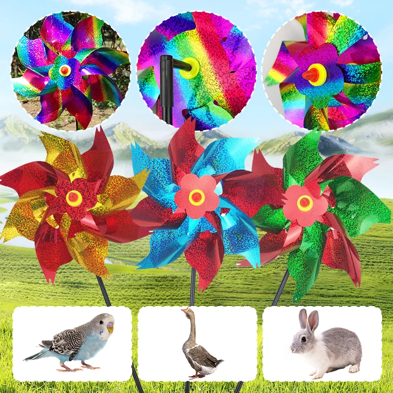 

Sparkling Reflective Bird Repeller Pinwheels - Outdoor Wind Spinner Scarecrow for Garden, Lawn, Yard & Farm, Scares Birds Away