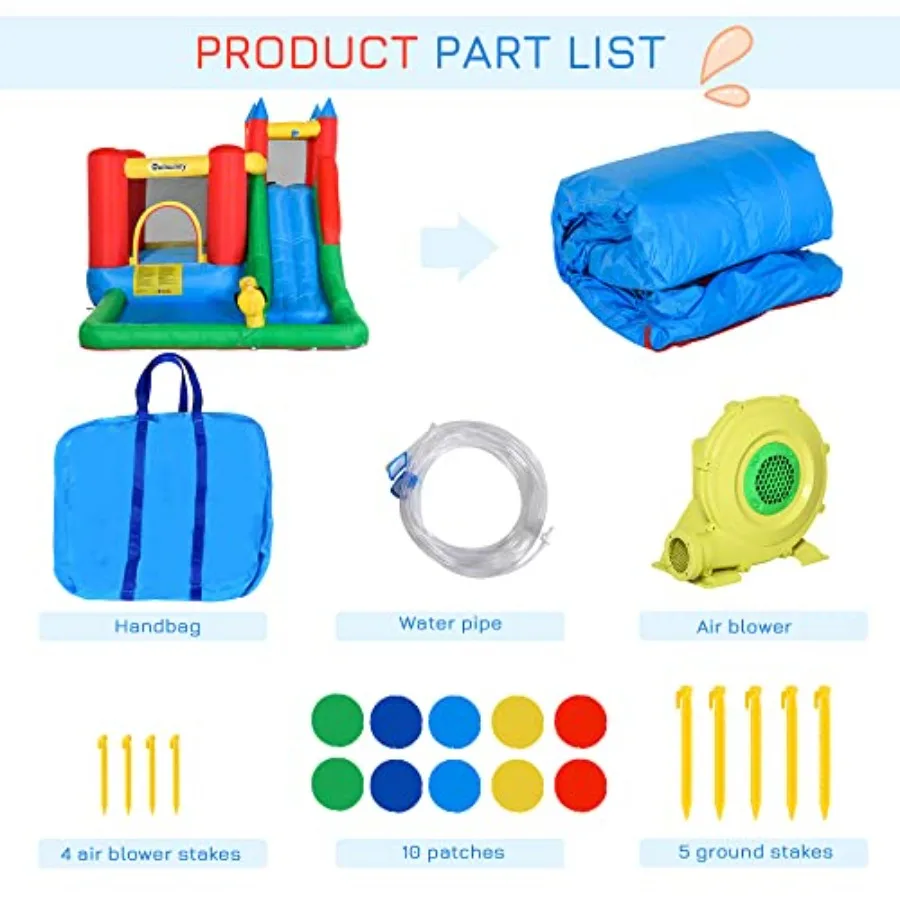 Toboggan gonflable 6 en 1 pour enfants, maison de rebond avec piscine, canon à eau, mur d'escalade, gonfleur inclus, château de saut pour enfants B