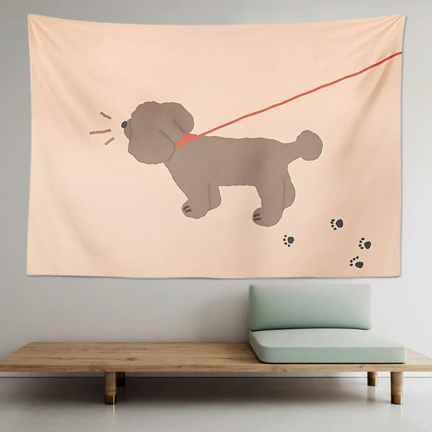 VIKAMA Cute Teddy Puppy Tapestry Simple Strap Cartoon Puppy Art Wall Hanging Living Room Sofa Background Wall Room Decoration