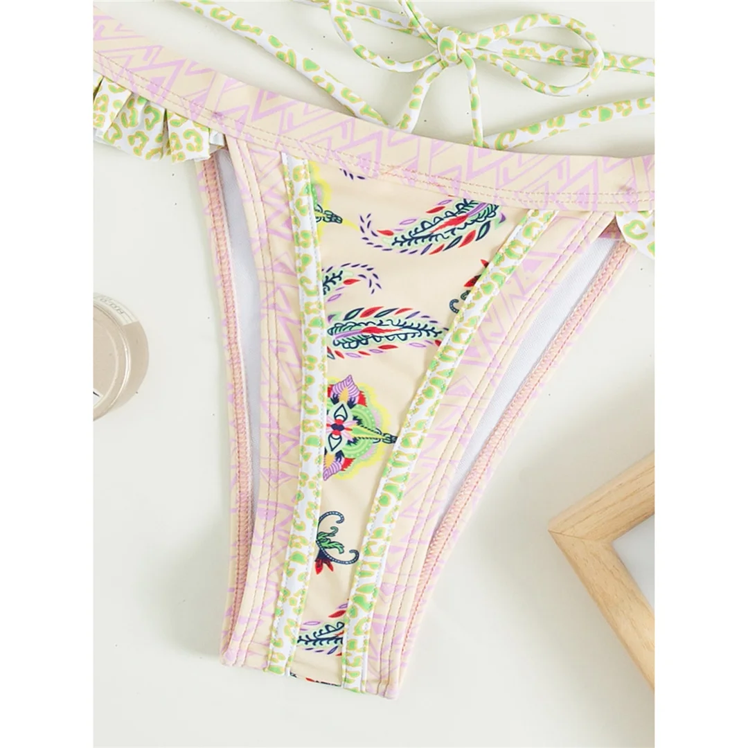 5 Farben, sexy, bedruckter Bikini mit Rüschen, Damen-Badebekleidung, zweiteiliger Bikini, Badeanzug, Badebekleidung, Modell V4651. – Detail 27