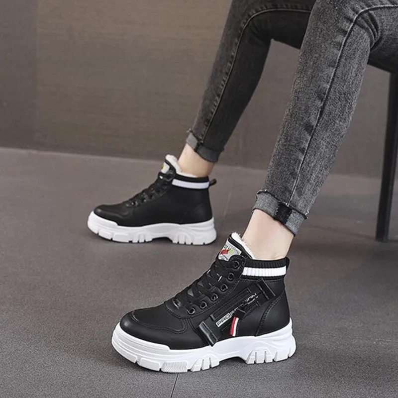 High Waisted Sports Plush Board Shoes for Women 2023 Autumn and Winter New Versatile Student Women's Shoes High Top Shoes Female