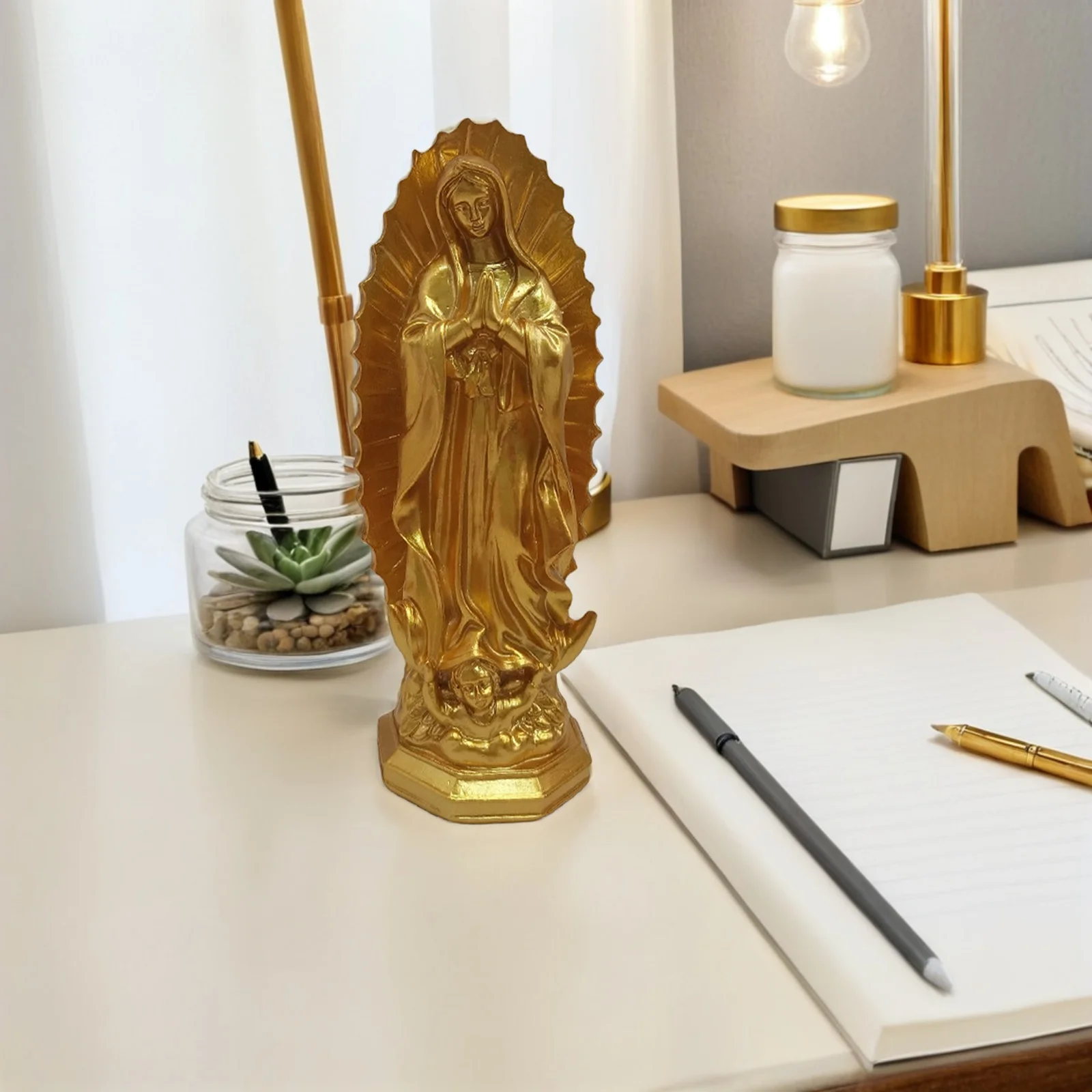 

Small Blessed Mother Resin Statue Virgin Mary Sculpture Catholic Religious Ornament Tabletop Decorative Statue for Home Living