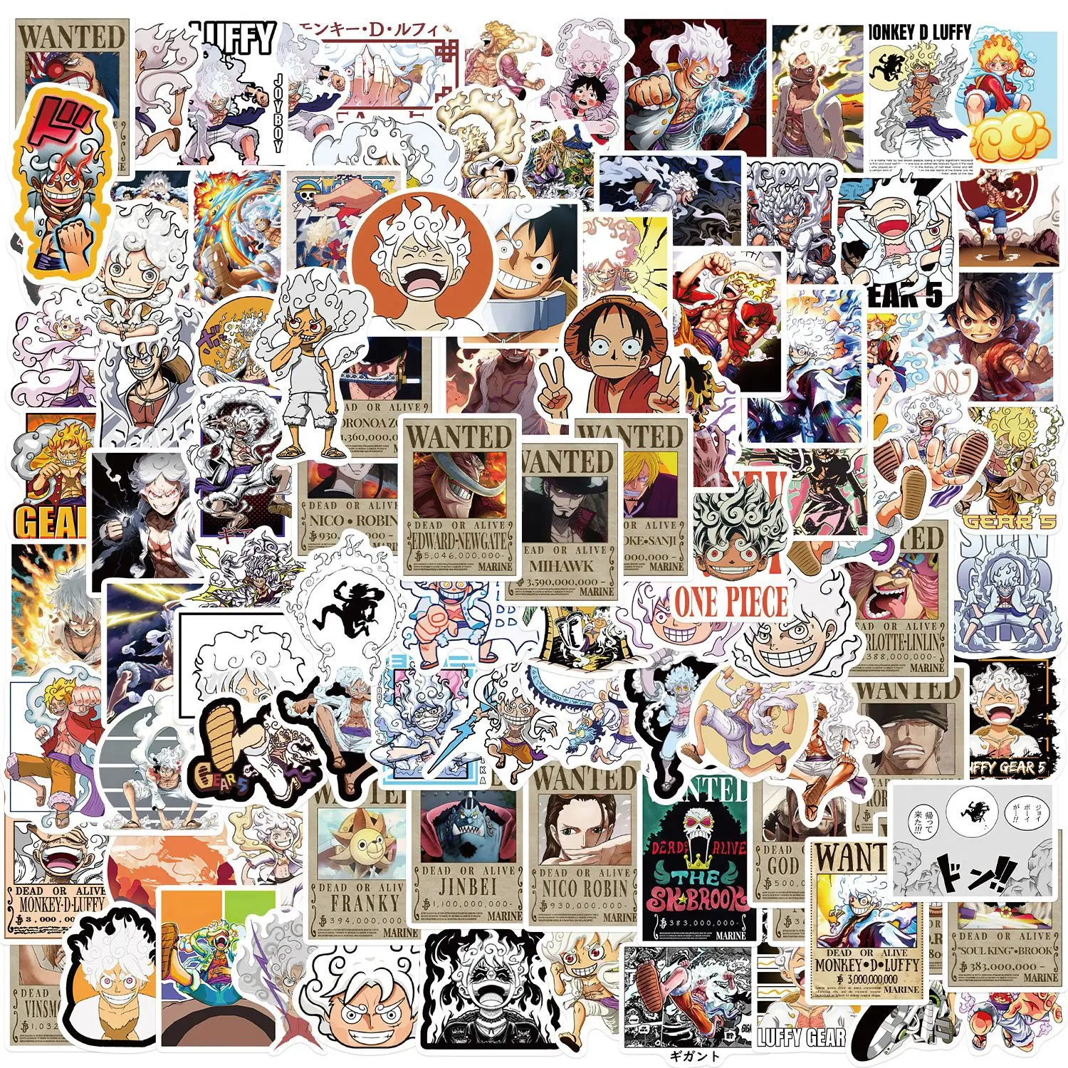 100PCS Cartoon Anime Luffy Gear 5 Stickers Graffiti Decals Scrapbooking Laptop Phone Sticker for Kids Girls